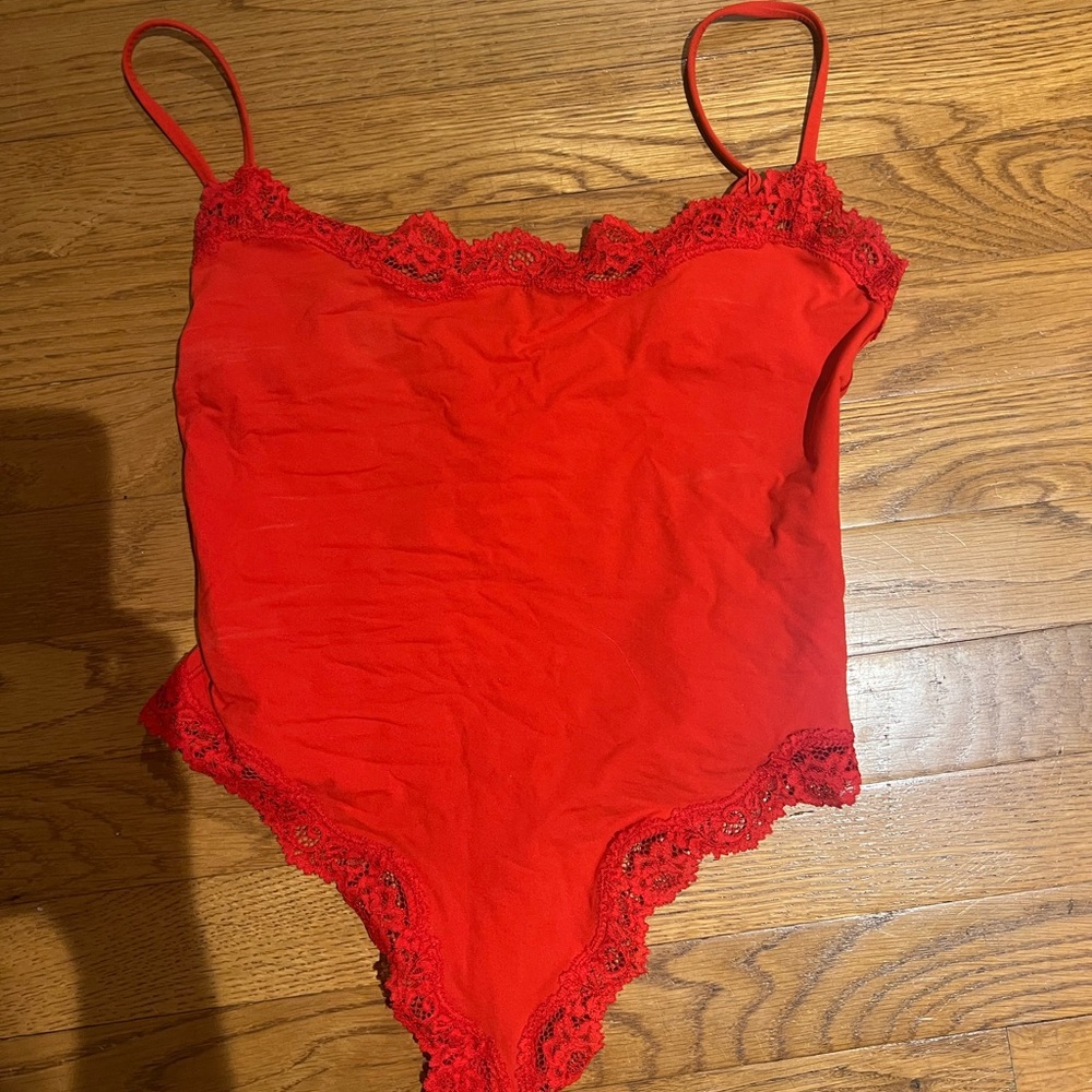 Skims Red Lace Trim Valentine’s Day collection Bodysuit